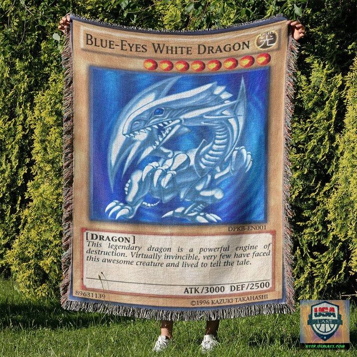 Blue Eyes White Dragon Card Yu-Gi-Oh! Custom Woven Blanket – Usalast