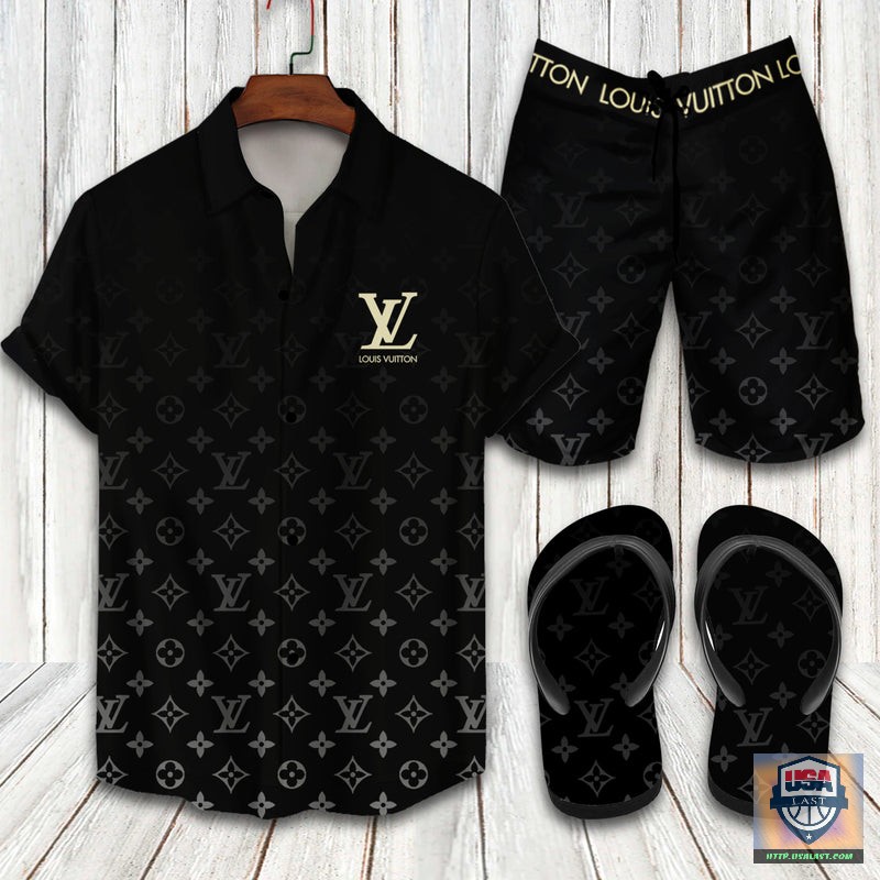 LV Louis Vuitton Black Combo Hawaiian Shirt, Short, Flip-Flops – Usalast