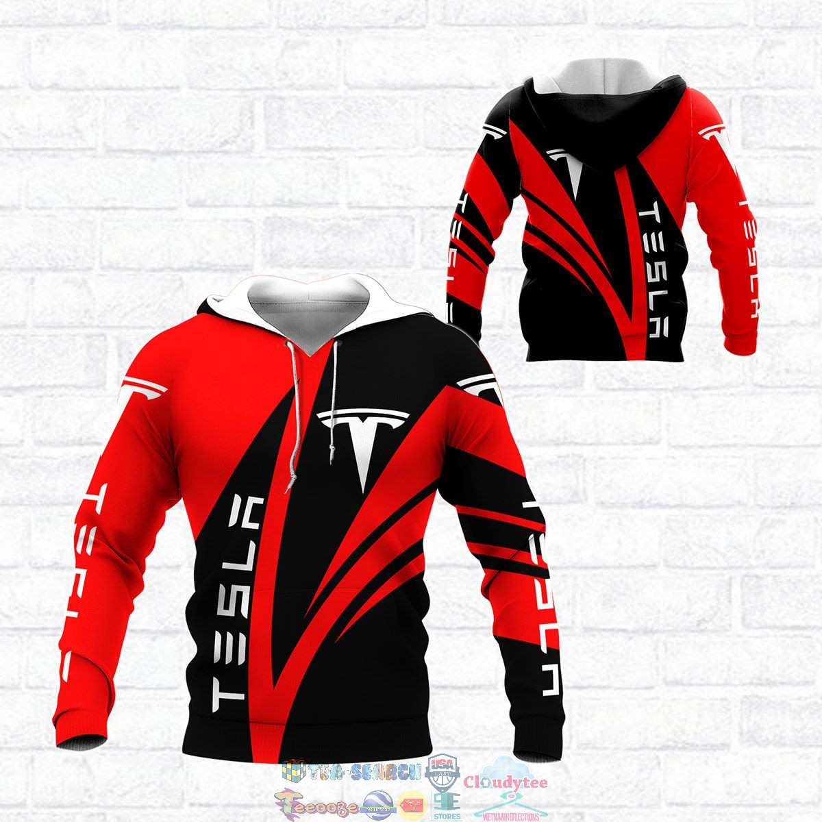 Tesla Red ver 1 3D hoodie and t-shirt- Saleoff
