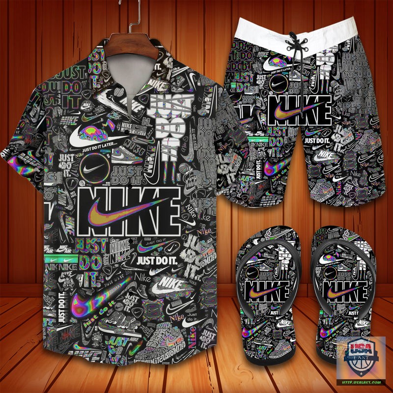 Nike Logo Pattern Hawaiian Shirt Beach Short – Usalast