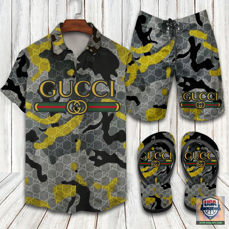 Gucci Camouflage Hawaiian Shirt Beach Short – Usalast