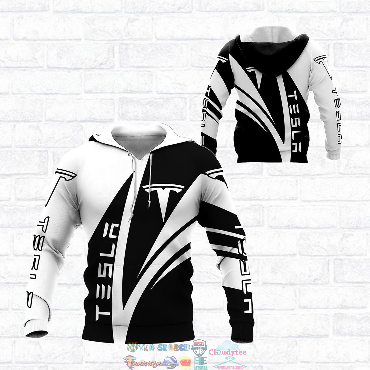 Tesla White ver 1 3D hoodie and t-shirt- Saleoff