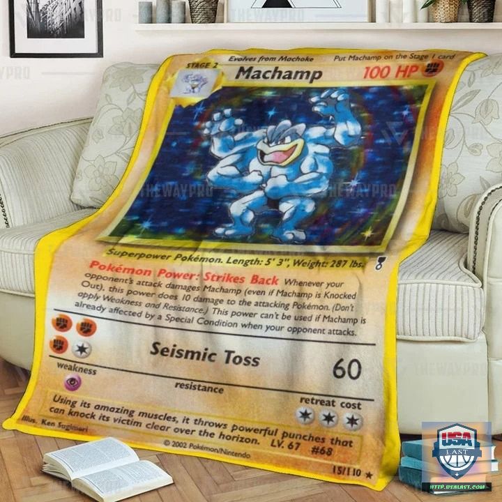 Pokémon Shadowless Holographic Machamp Custom Soft Blanket, Quilt And Woven Blanket – Usalast