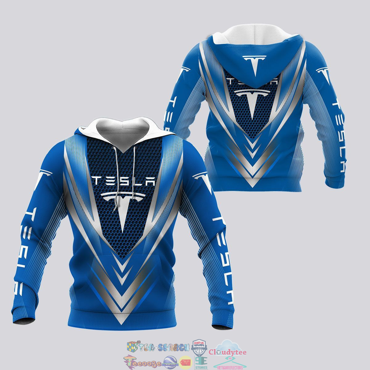 Tesla Blue ver 2 3D hoodie and t-shirt- Saleoff