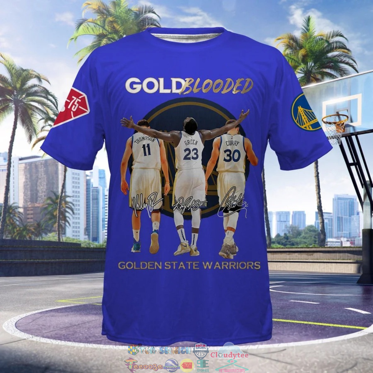 Gold Blooded Golden State Warriors Signatures Blue 3D Shirt – Saleoff