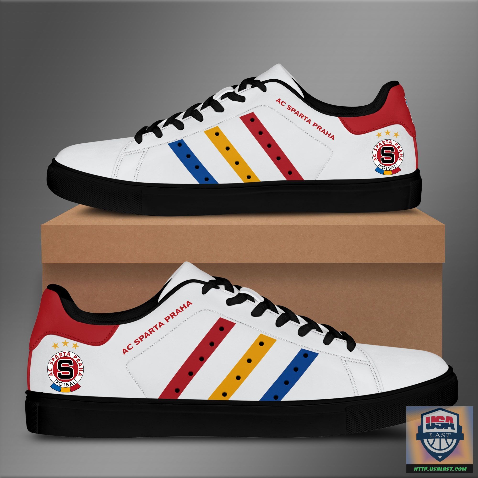 AC Sparta Prague Stan Smith White Shoes – Red Yellow Blue Line – Usalast