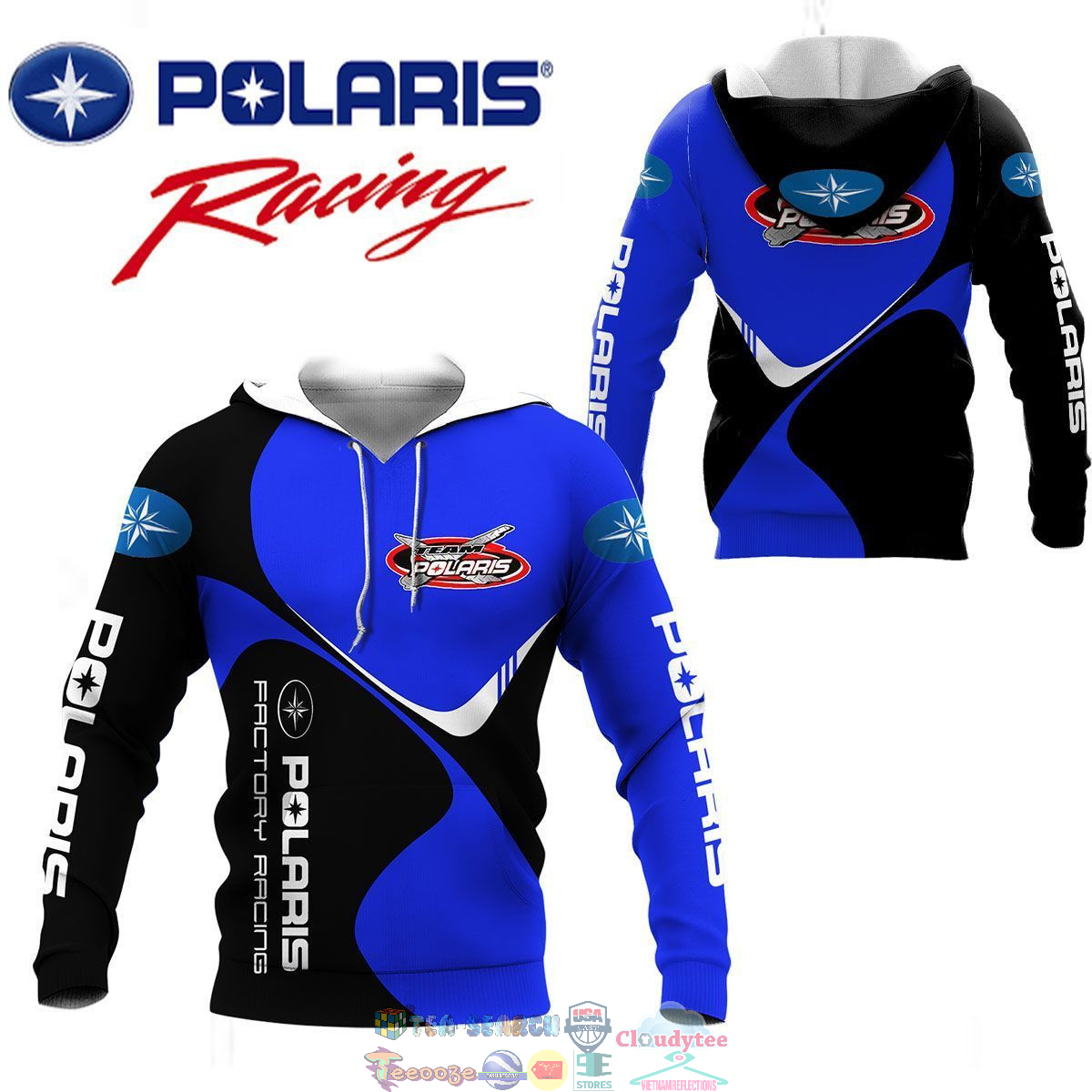 Polaris Factory Racing Blue 3D hoodie and t-shirt – Saleoff