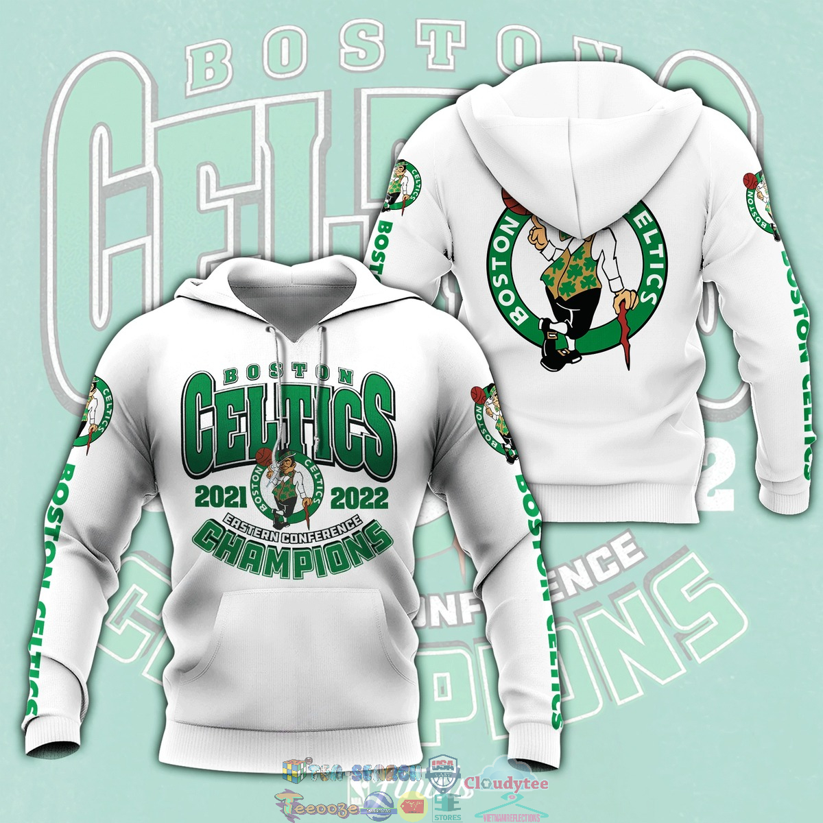 Boston Celtics 2021 2022 Eastern Conferrence Champions White 3D hoodie and t-shirt – Saleoff