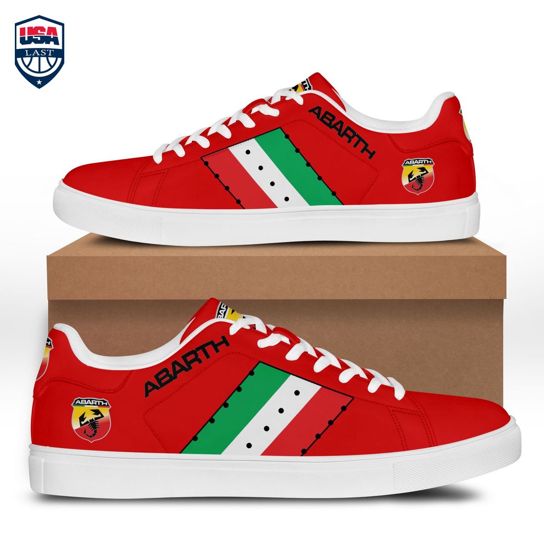 Abarth Green White Red Stripes Style 7 Stan Smith Low Top Shoes – Saleoff