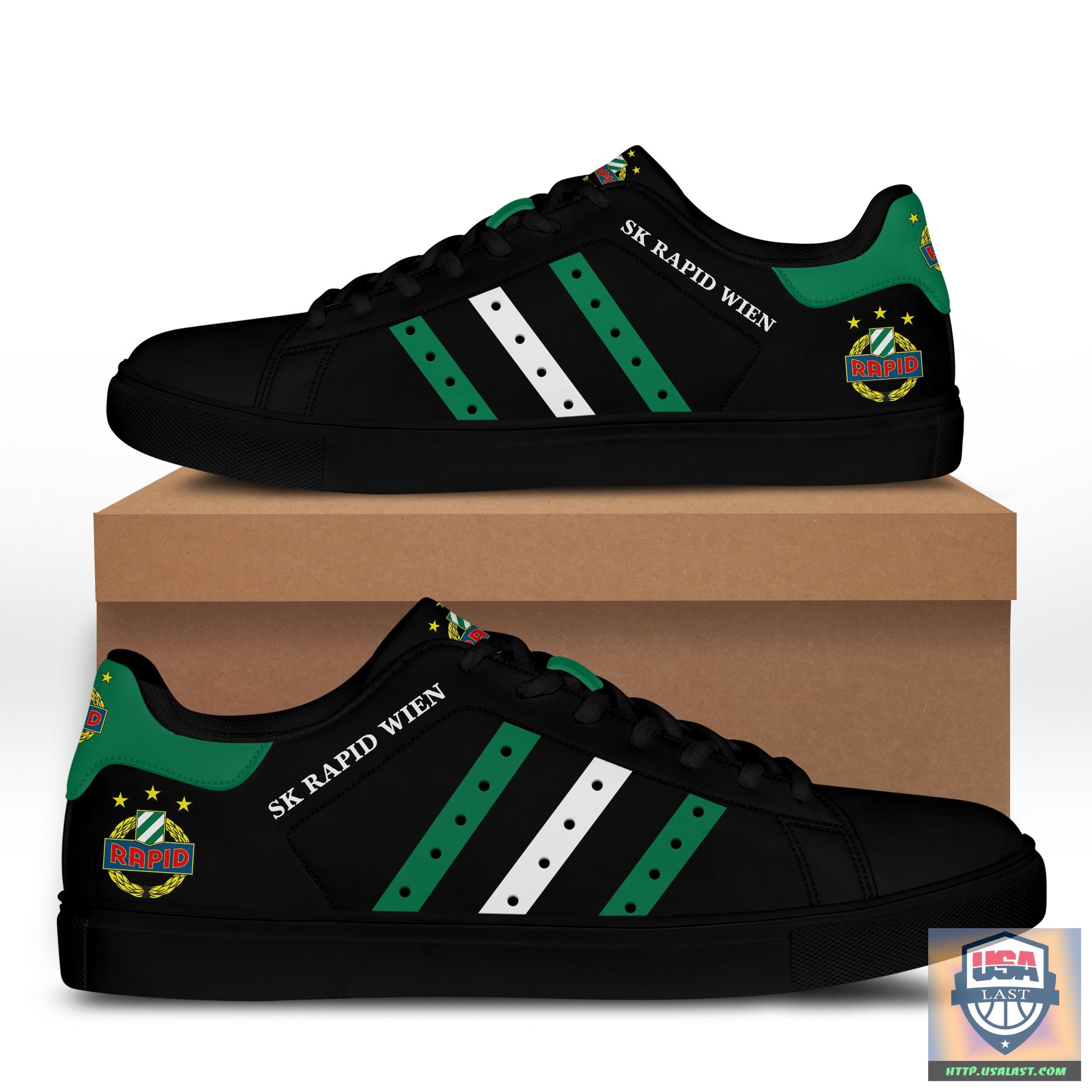SK Rapid Wien Black Stan Smith Shoes – Red White Stripes – Usalast