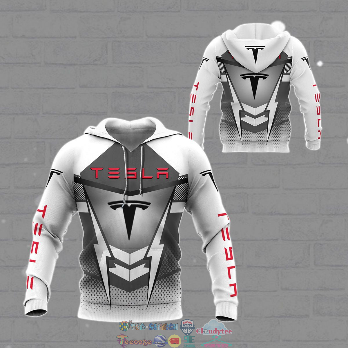 Tesla White ver 2 3D hoodie and t-shirt- Saleoff