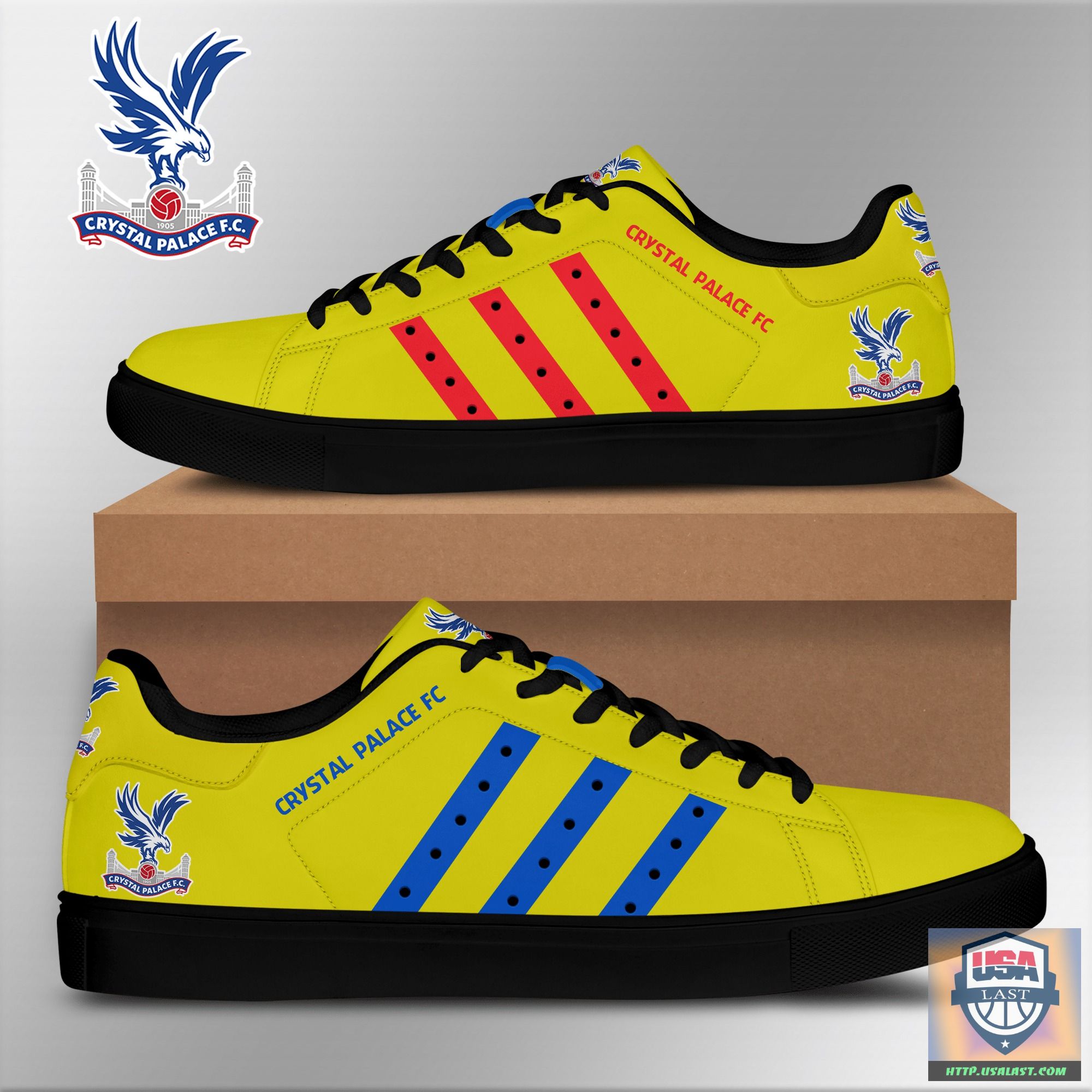 EPL Crystal Palace FC Yellow Stan Smith Shoes – Blue Red Lines – Usalast