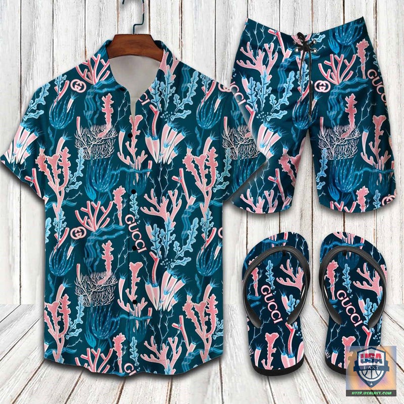 Gucci Coral Crab Nebula Hawaiian Shirt Beach Short – Usalast