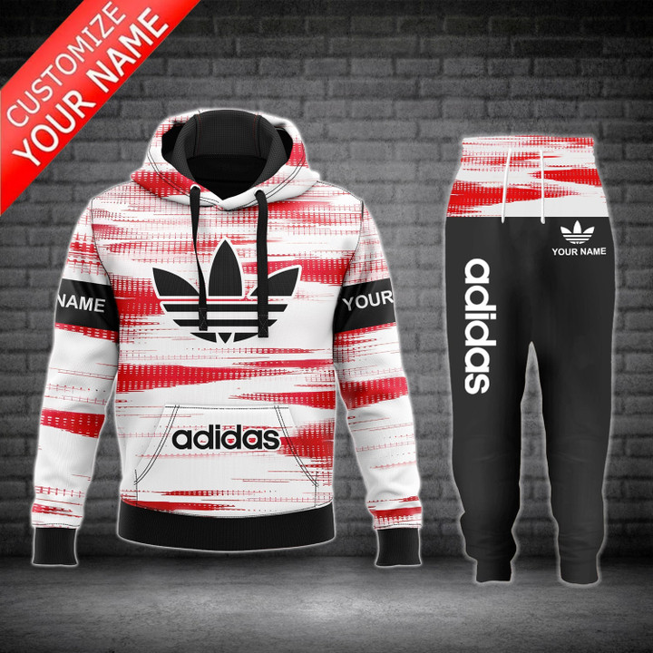Adidas Red Stroke Personalized Luxury Brand Hoodie Jogger Pants 122 – Usalast