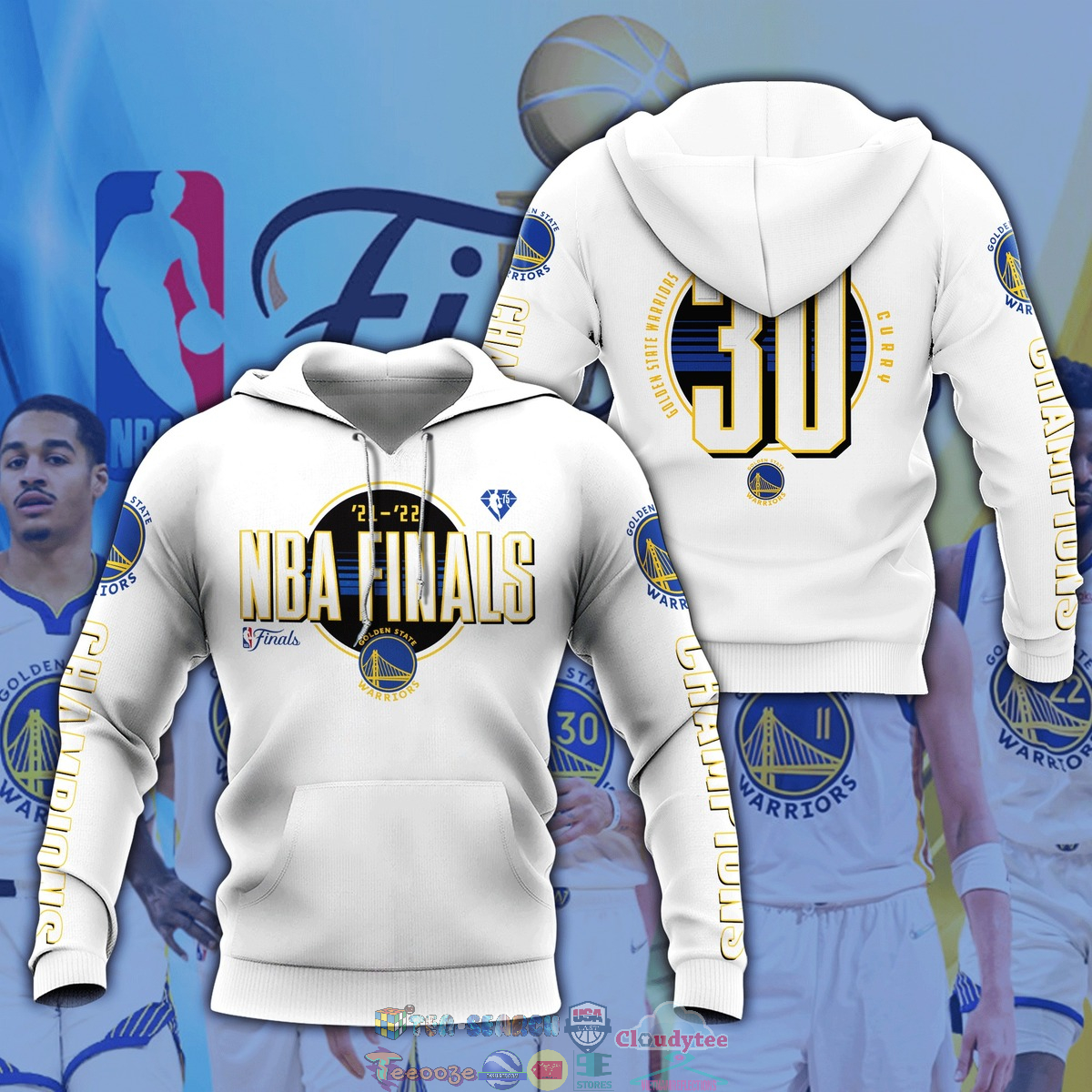 21-22 NBA Finals Golden State Warriors Curry 30 White 3D hoodie and t-shirt – Saleoff