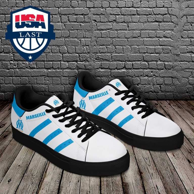 Olympique Marseille Auqa Blue Stripes Stan Smith Low Top Shoes - Stunning