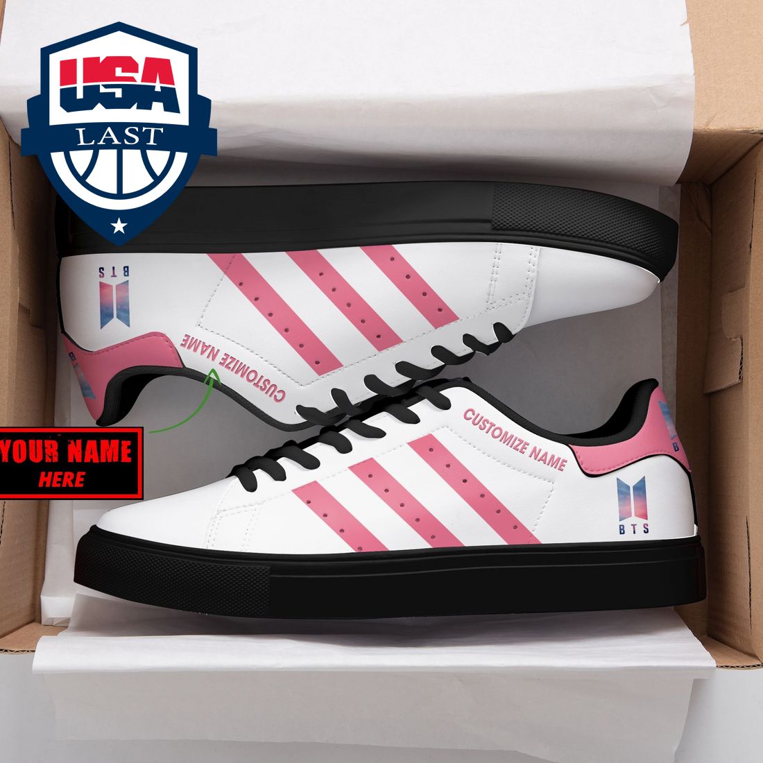 Personalized BTS Pink Stripes Stan Smith Low Top Shoes – Saleoff