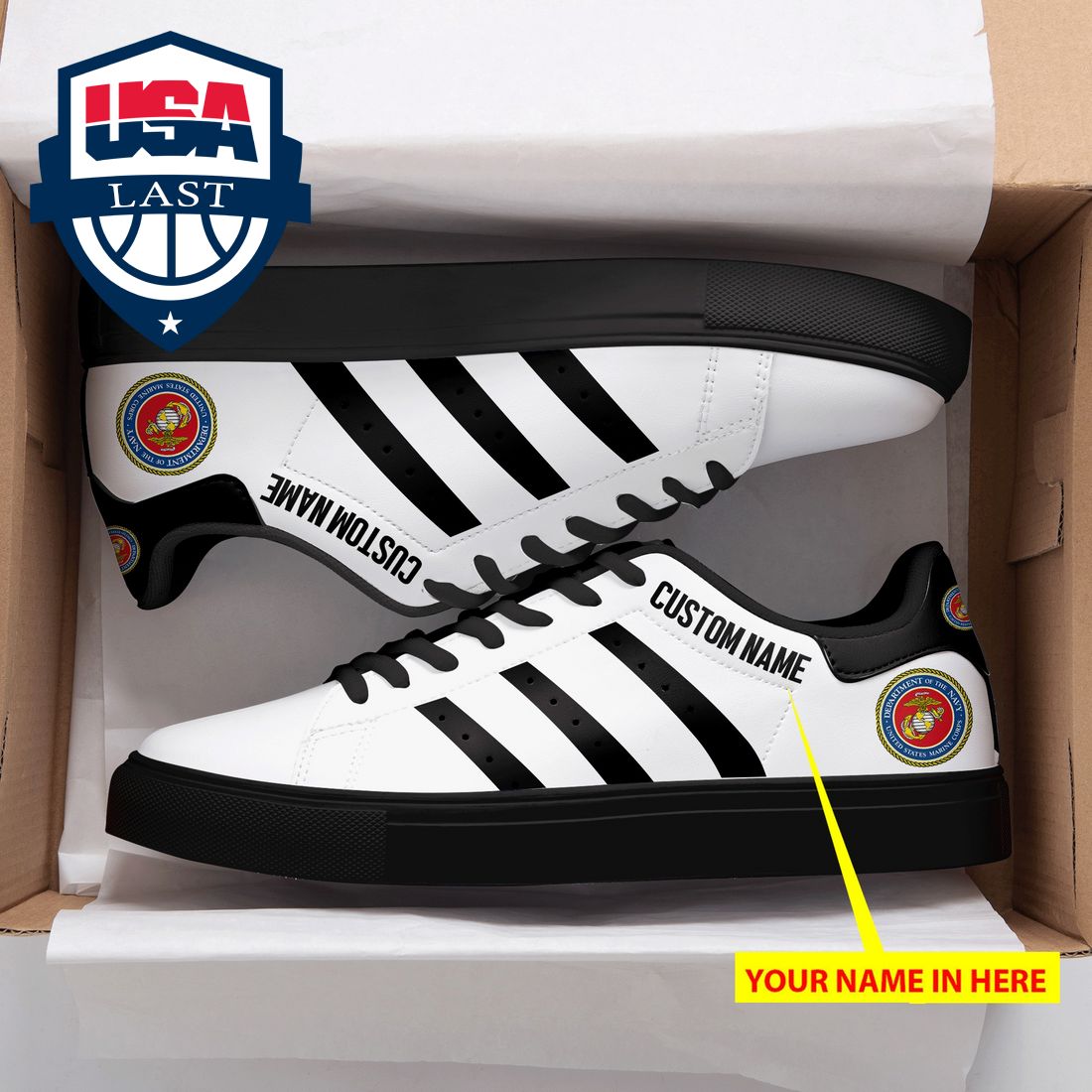 Personalized US Marine Corps Black Stripes Stan Smith Low Top Shoes – Saleoff