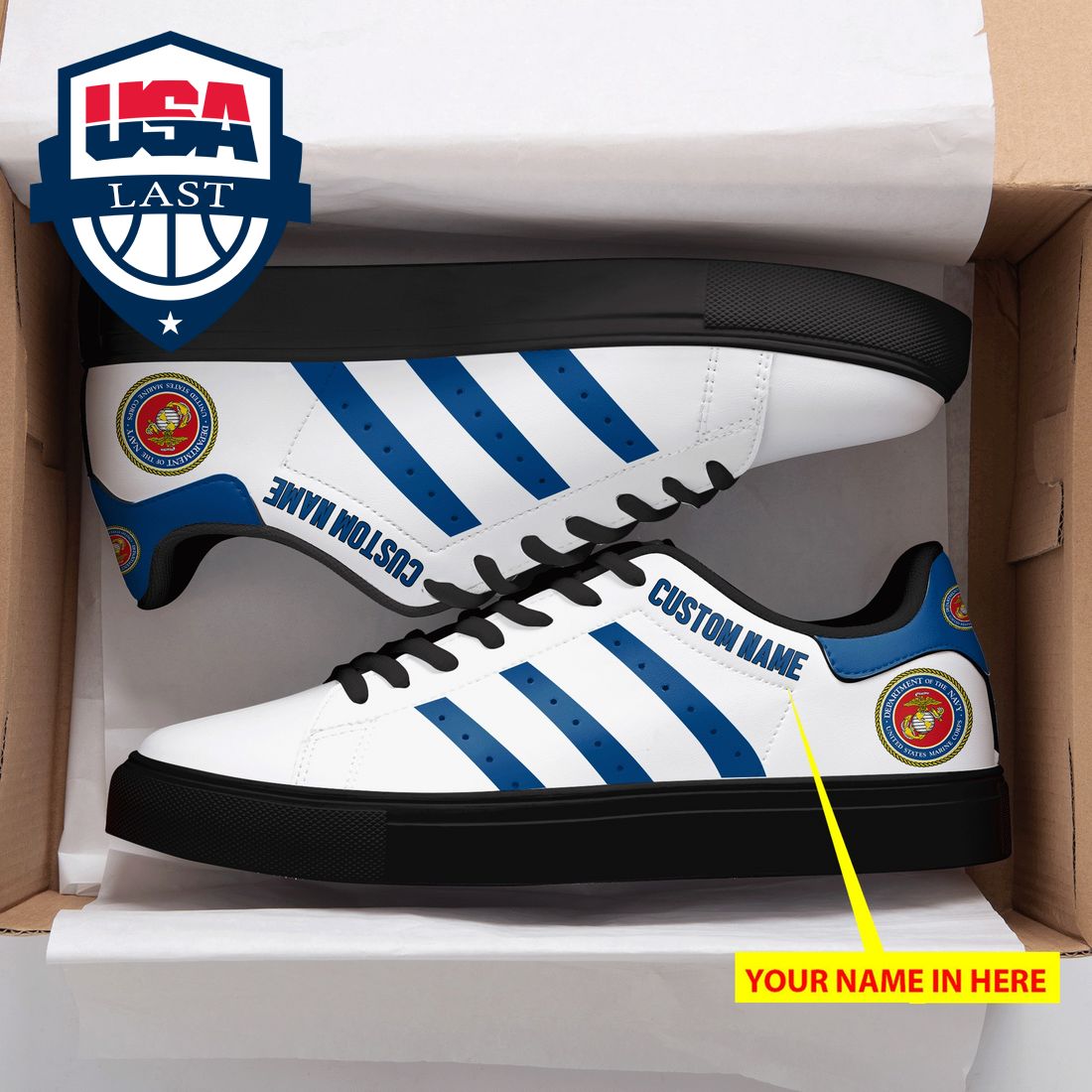 Personalized US Marine Corps Navy Stripes Stan Smith Low Top Shoes – Saleoff