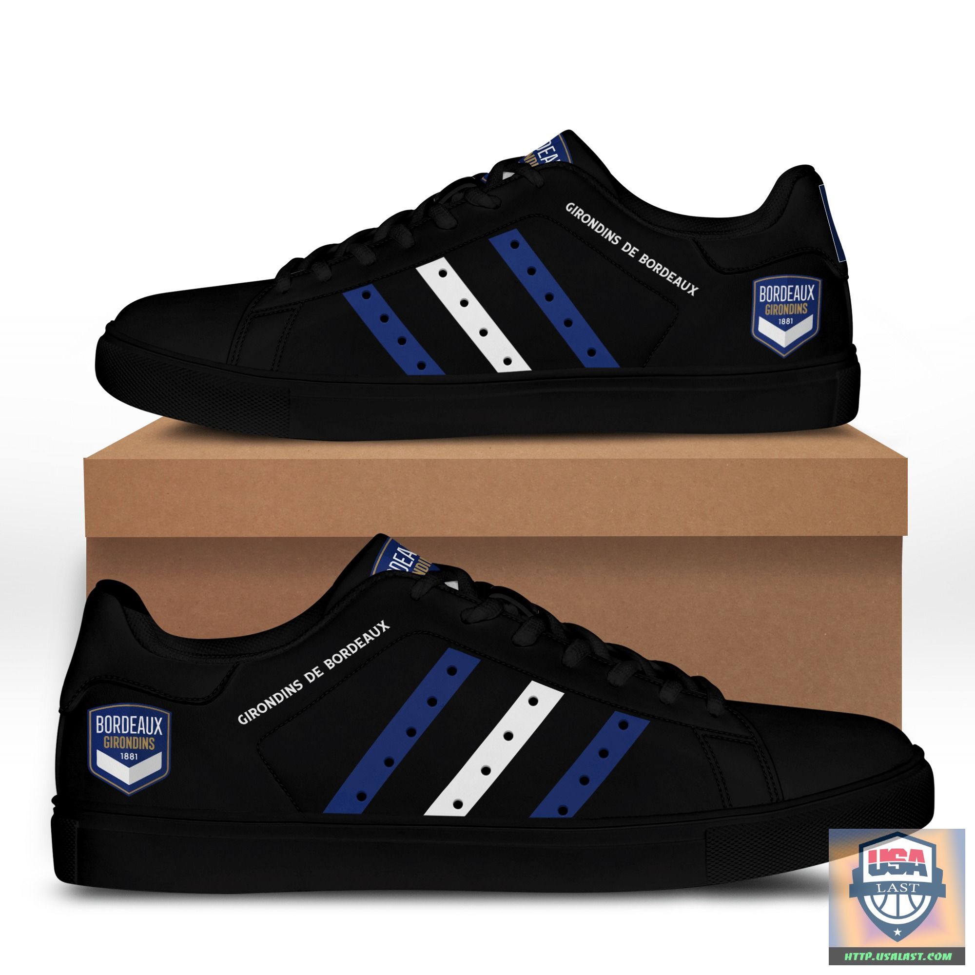 Girondins De Bordeaux Stan Smith Black Shoes – Blue White Line – Usalast