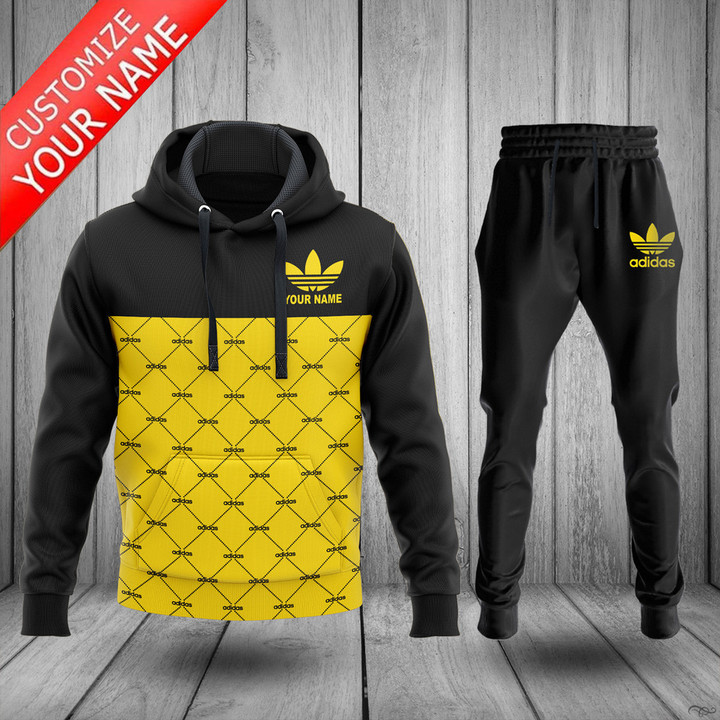 Adidas Personalized Yellow Luxury Hoodie Jogger Pants 157 – Usalast