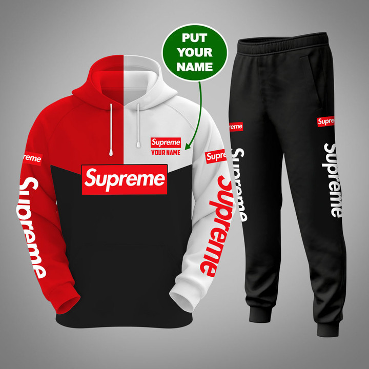 Supreme Red White Personalized Hoodie Jogger Pants 101 – Usalast