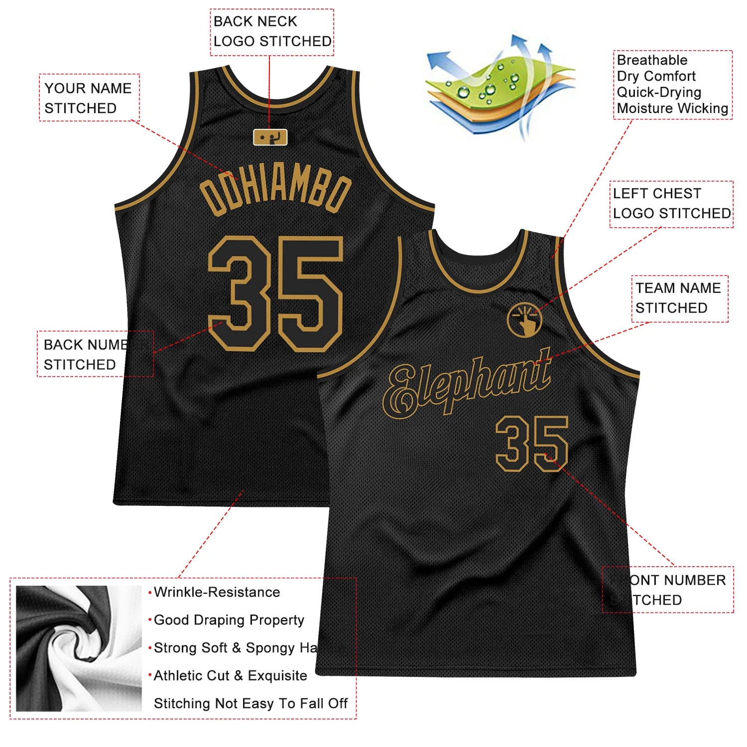 Black-Old Gold Authentic Throwback Basketball Jersey 1