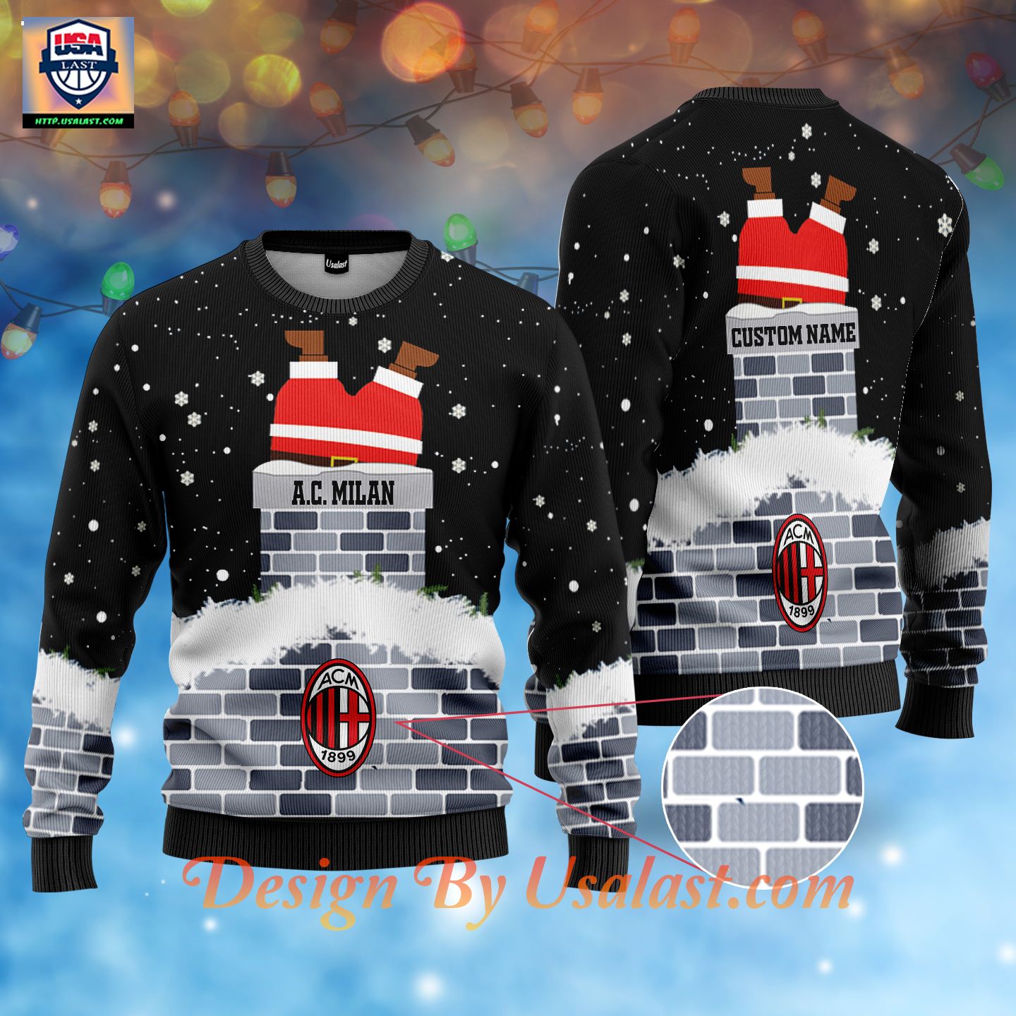 A.C Milan Santa Claus Custom Name Black Christmas Sweater – Usalast
