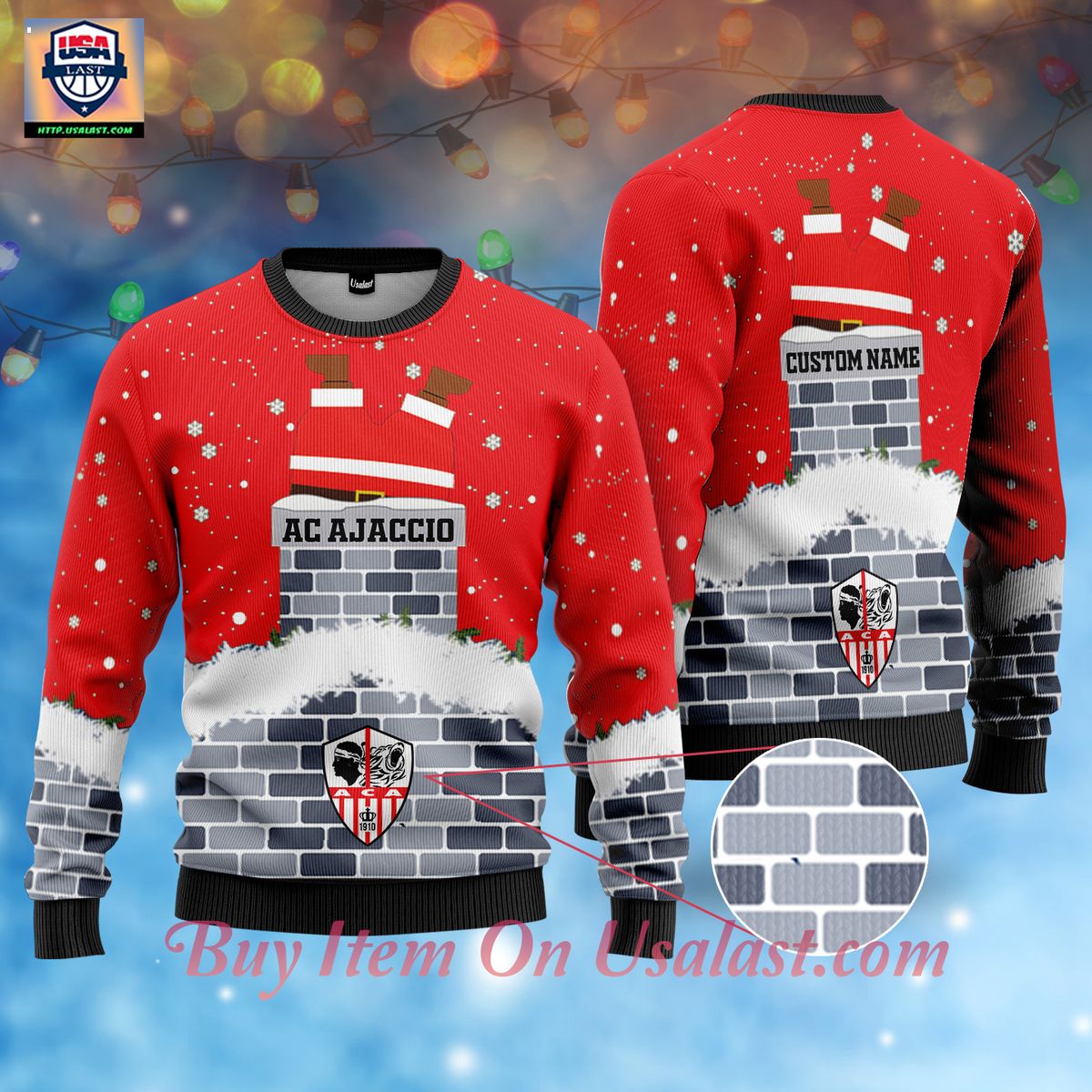 AC Ajaccio Santa Claus Custom Name Ugly Christmas Sweater – Usalast