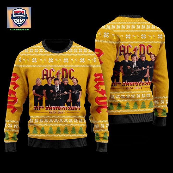 AC DC Band Yellow 3D Faux Wool Christmas Sweater - Ah! It is marvellous