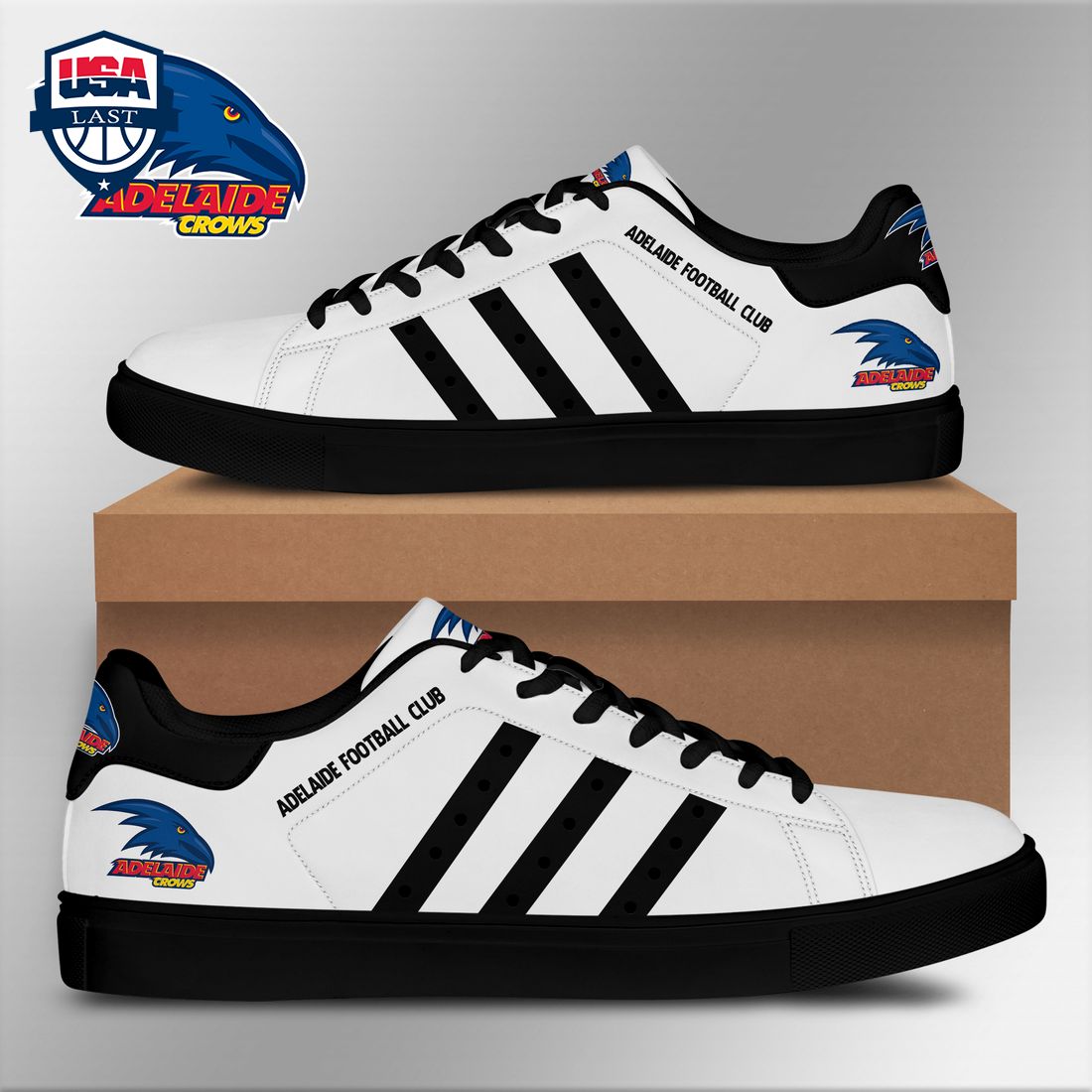 Adelaide Football Club Black Stripes Stan Smith Low Top Shoes – Saleoff