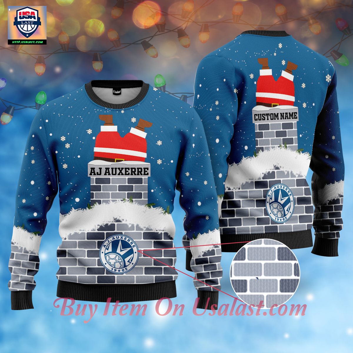 AJ Auxerre Santa Claus Custom Name Ugly Christmas Sweater – Usalast