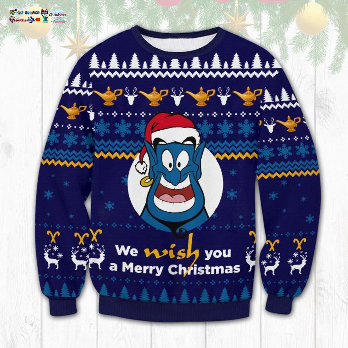 Aladdin Genie We Wish You A Merry Christmas Ugly Christmas Sweater