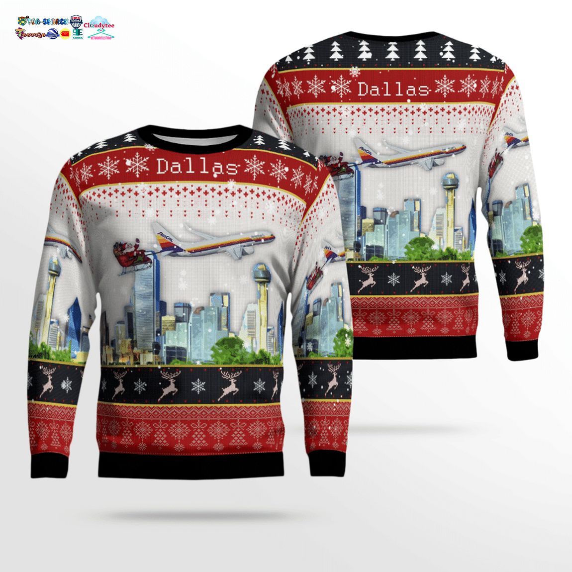 American Airlines AirCal Heritage With Santa Over Dallas 3D Christmas Sweater