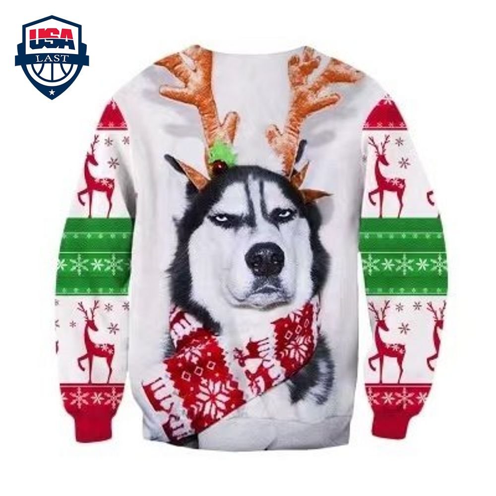 Angry Husky With Deerhorn Ugly Christmas Sweater – Saleoff