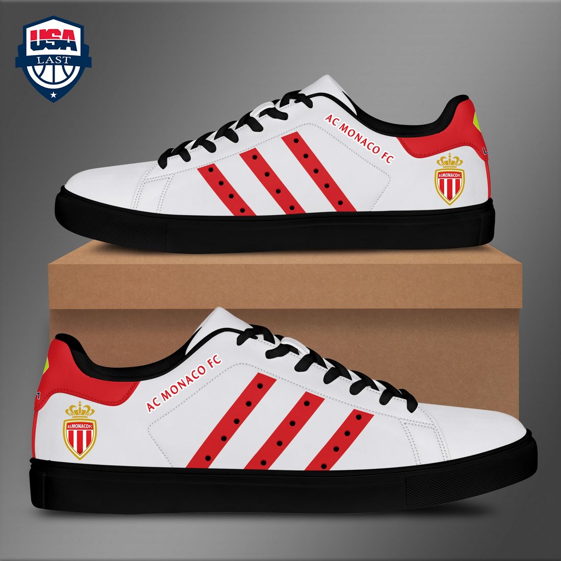 AS Monaco FC Red Stripes Style 2 Stan Smith Low Top Shoes – Saleoff