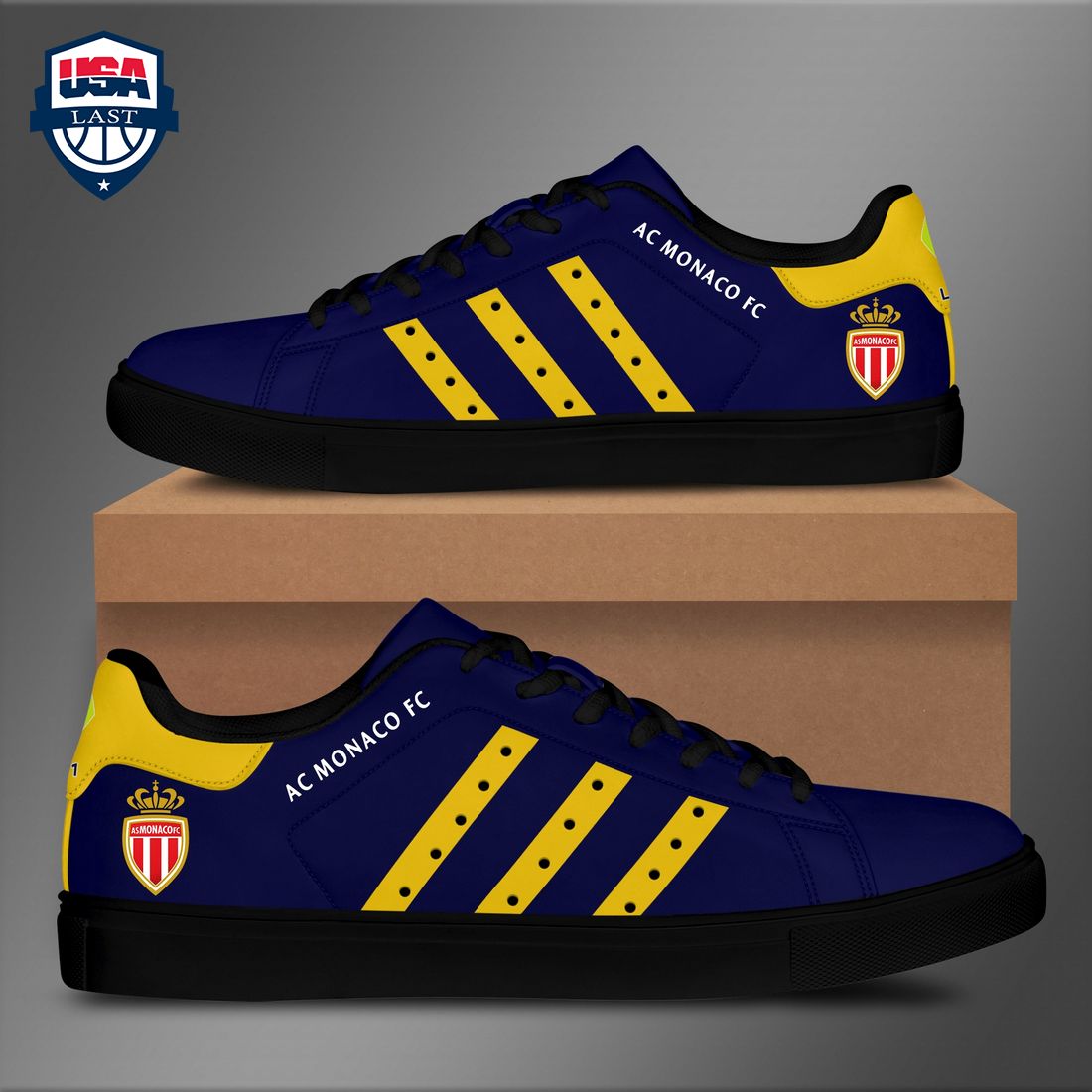 AS Monaco FC Yellow Stripes Style 2 Stan Smith Low Top Shoes – Saleoff