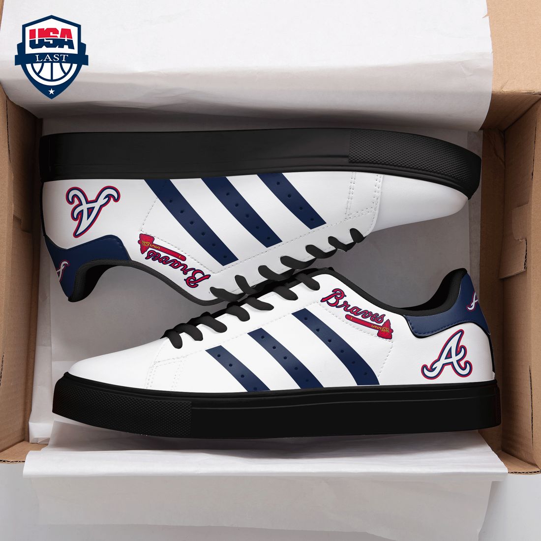 Atlanta Braves Navy Stripes Stan Smith Low Top Shoes – Saleoff