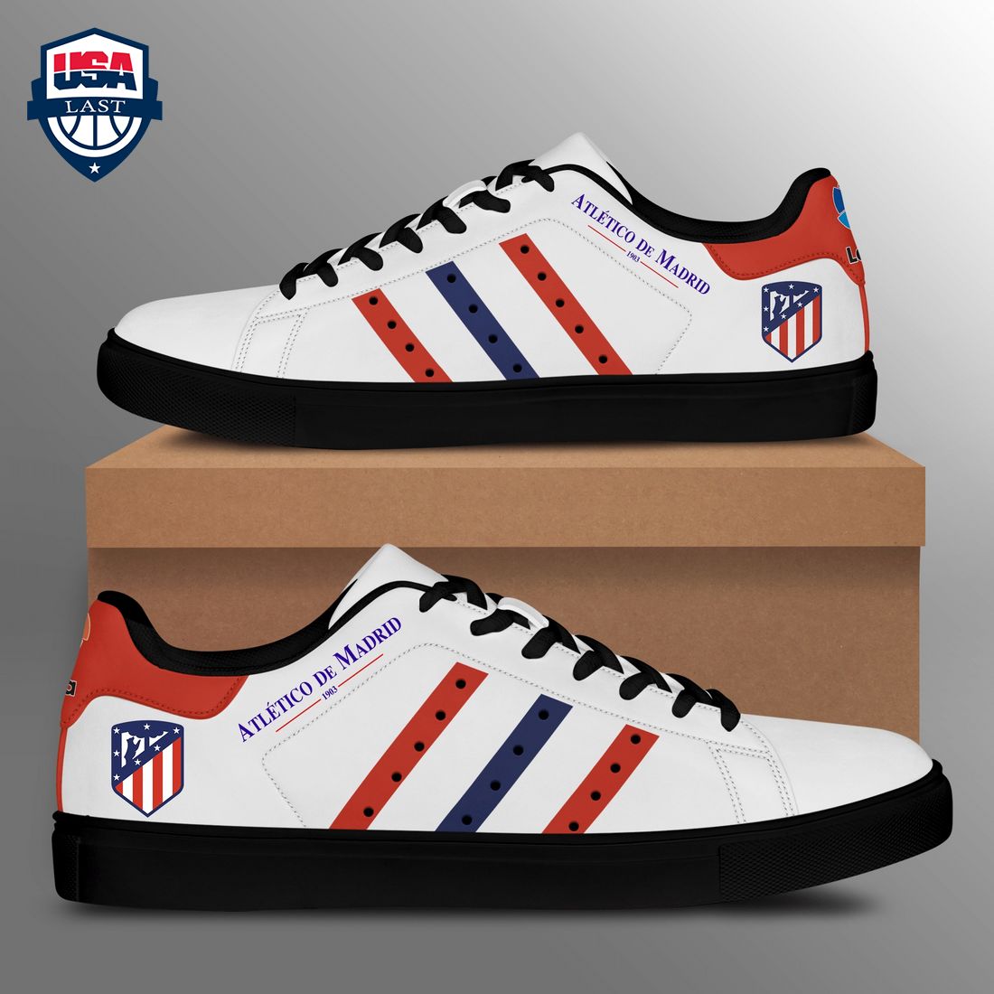 Atletico Madrid Red Navy Stripes Stan Smith Low Top Shoes – Saleoff