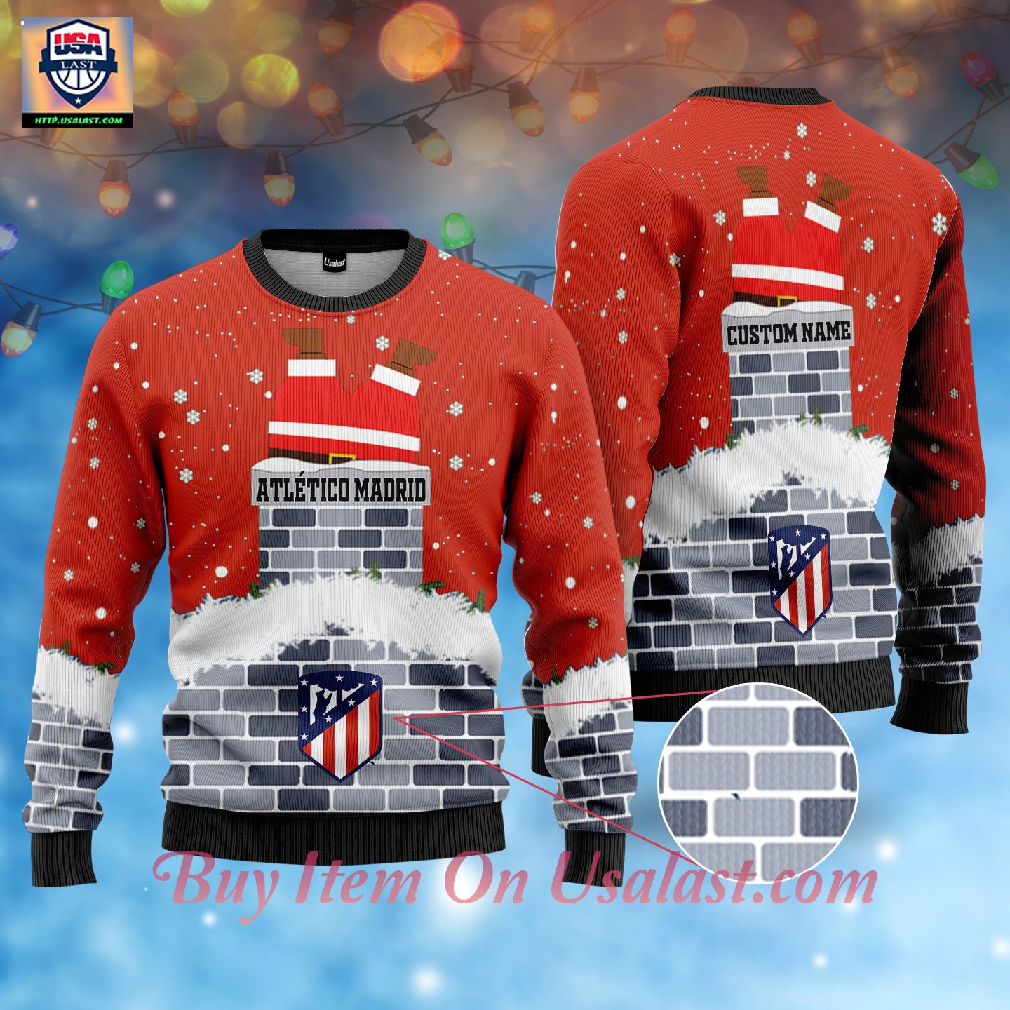 Atlético Madrid Santa Claus Custom Name Ugly Christmas Sweater – Usalast