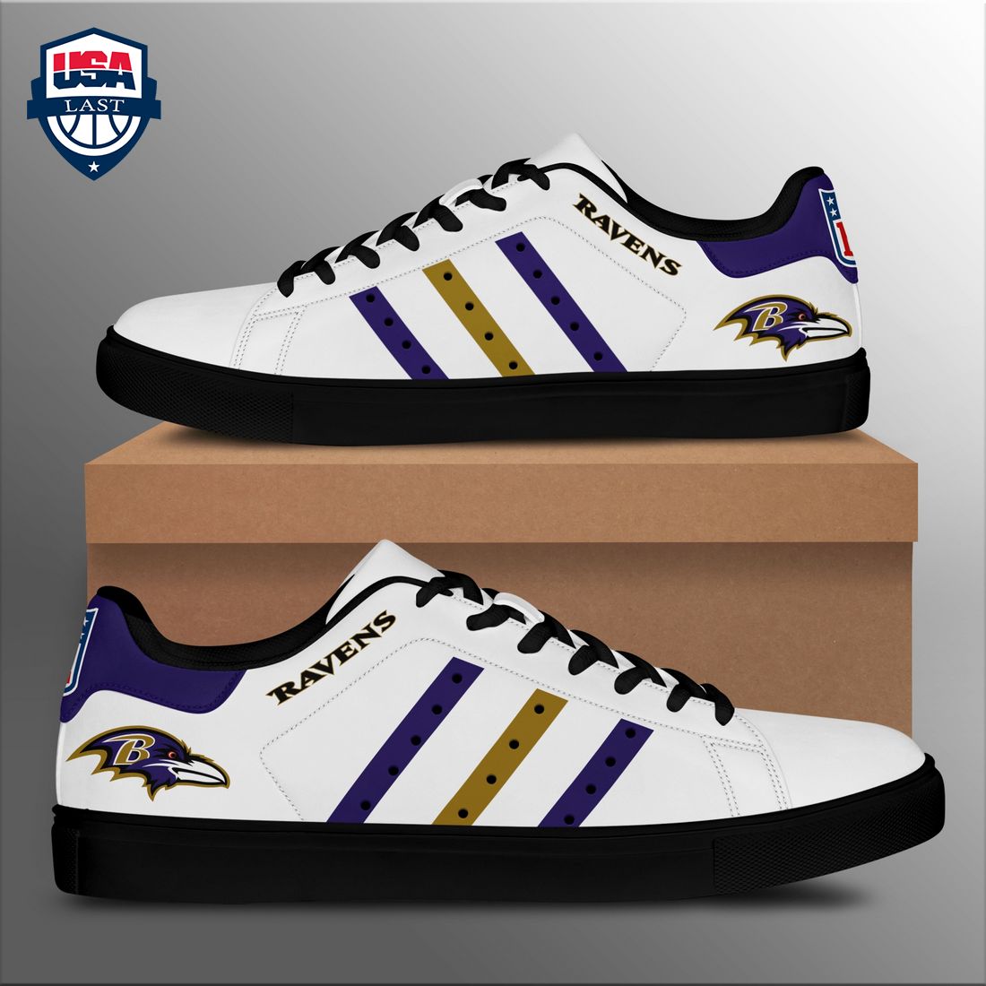 Baltimore Ravens Purple Yellow Stripes Stan Smith Low Top Shoes – Saleoff