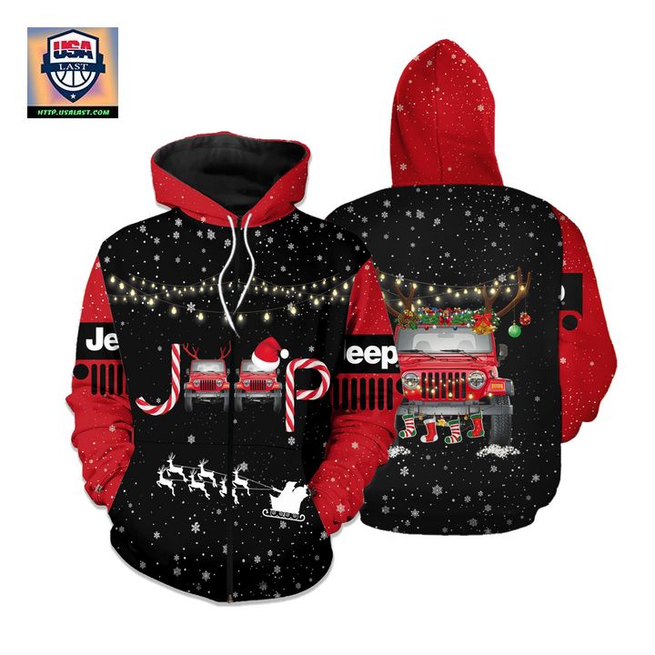 Beautiful Christmas Jeep Black Red Hoodie 3D All over print - Generous look