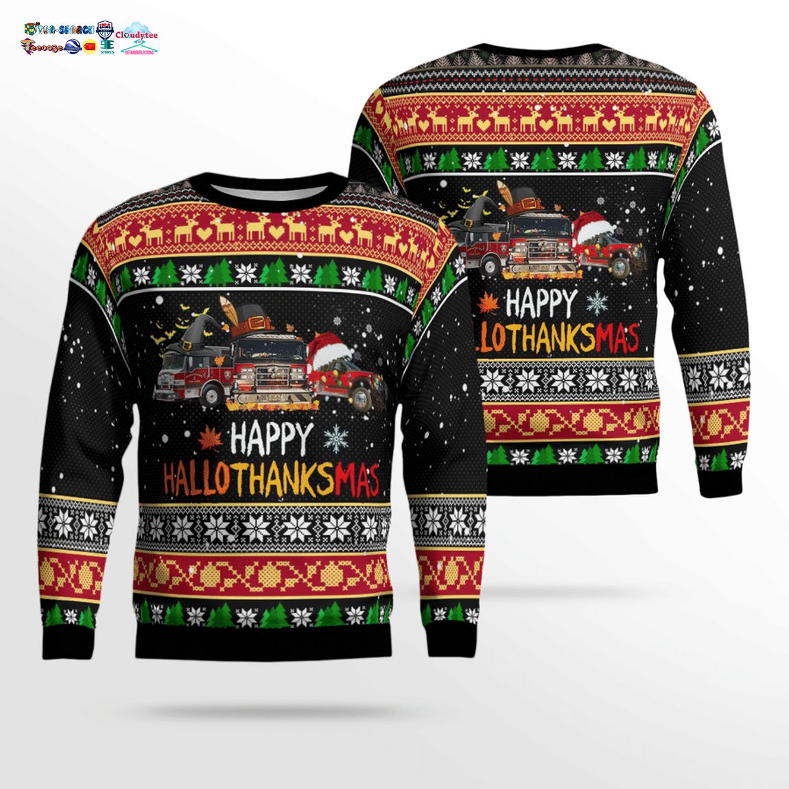 Bexar County 2 Fire Department Happy Hallothanksmas 3D Christmas Sweater – Saleoff