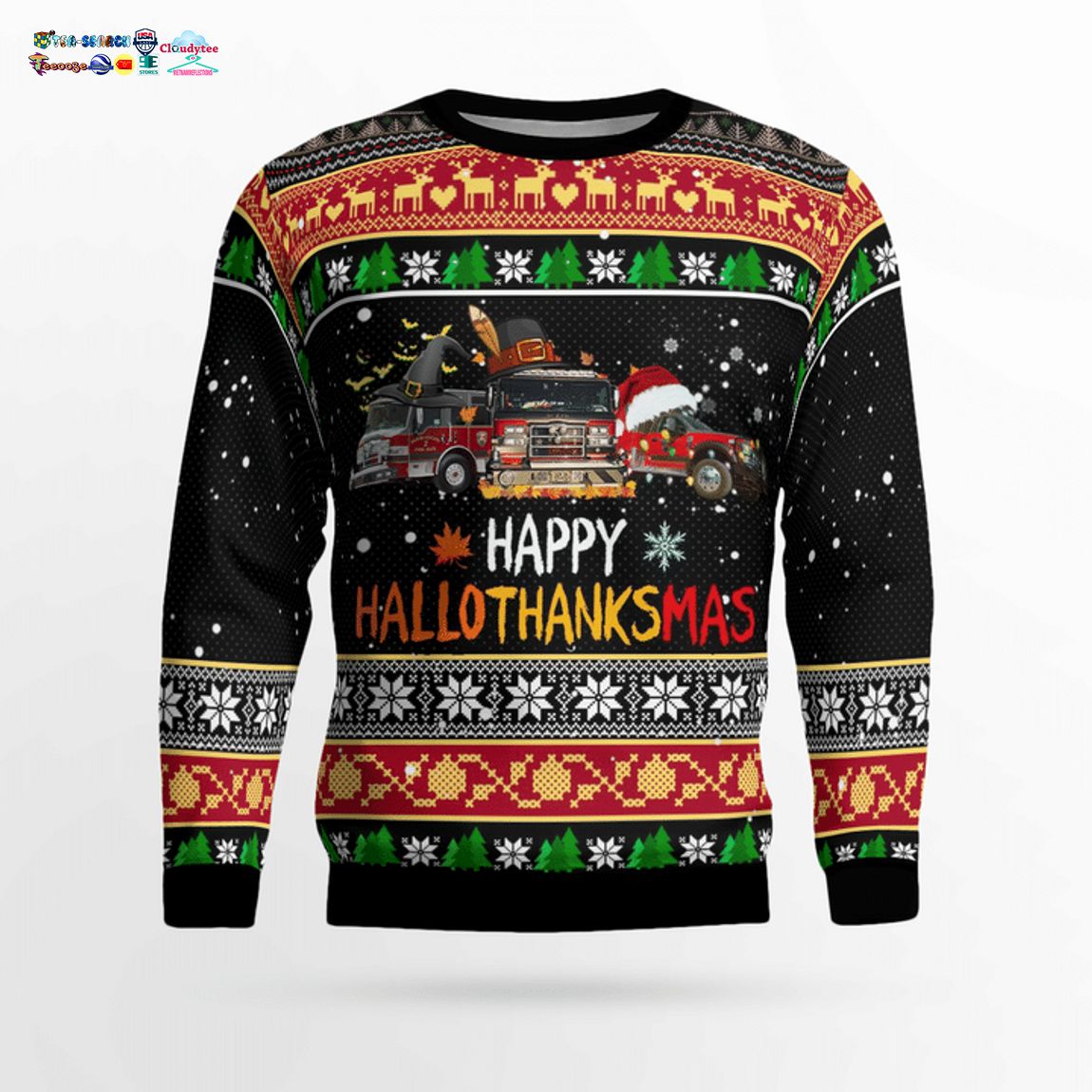 Bexar County 2 Fire Department Happy Hallothanksmas 3D Christmas Sweater - Saleoff