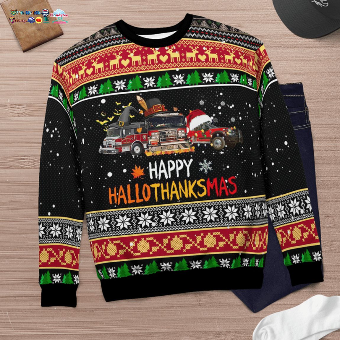 Bexar County 2 Fire Department Happy Hallothanksmas 3D Christmas Sweater - Saleoff