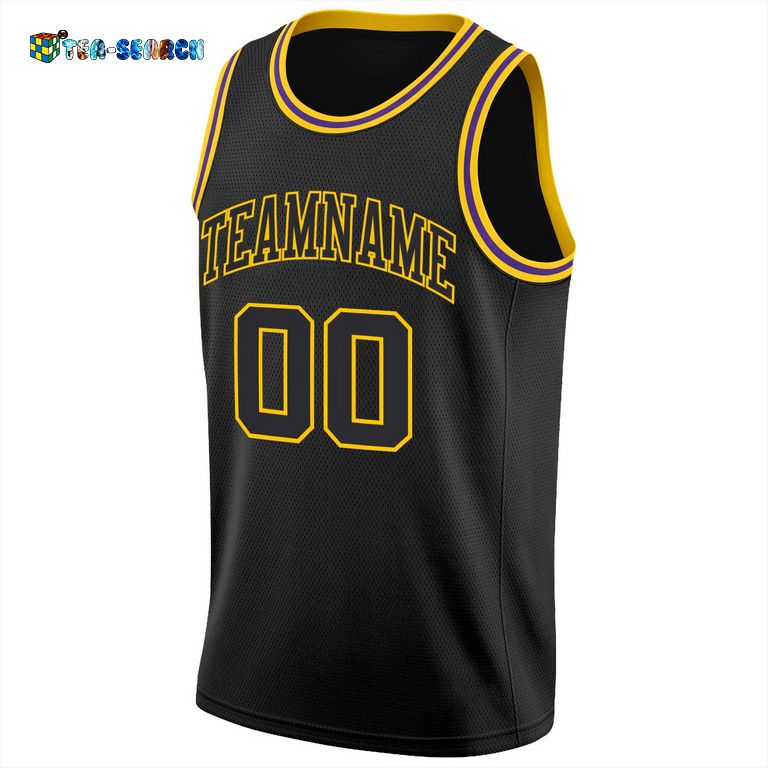 Black Black-gold Round Neck Rib-knit Basketball Jersey - Beauty queen