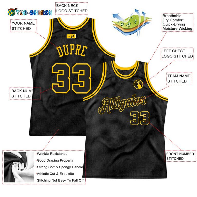 Black-gold Authentic Throwback Basketball Jersey - You look cheerful dear
