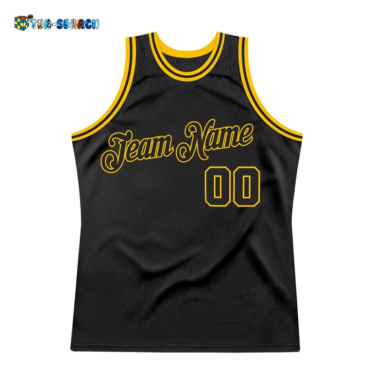 Black-gold Authentic Throwback Basketball Jersey - Nice photo dude