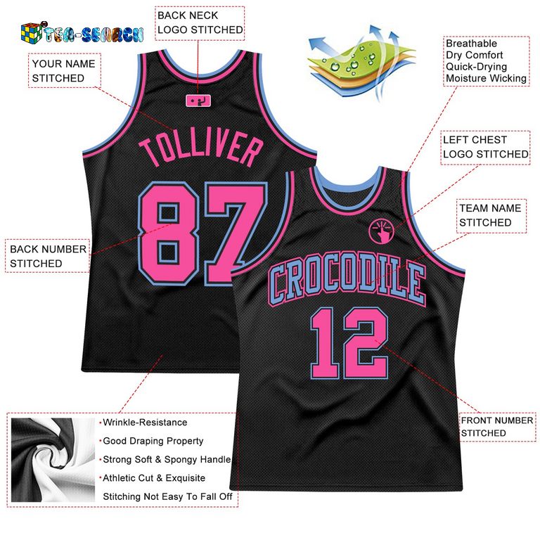 Black Light Blue-pink Authentic Throwback Basketball Jerse - Stand easy bro