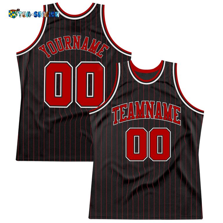 Black Red Pinstripe Red-white Authentic Basketball Jersey – Usalast